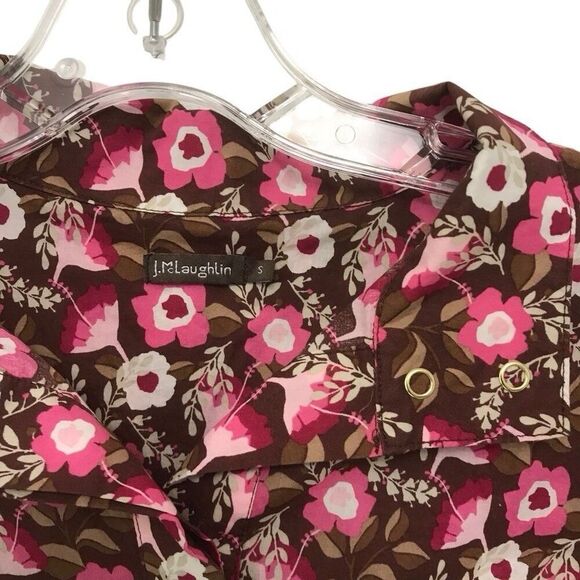 J McLaughlin Ladies Size Small Berlin Dress Brown Pink Floral Long Sleeve Shift - Picture 3 of 4